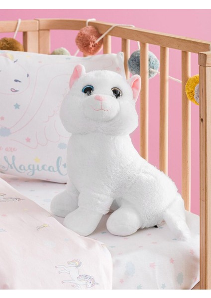 Pelüş Dolgulu Nakışlı Bebek Kedi Kırlent 32 cm (W3)