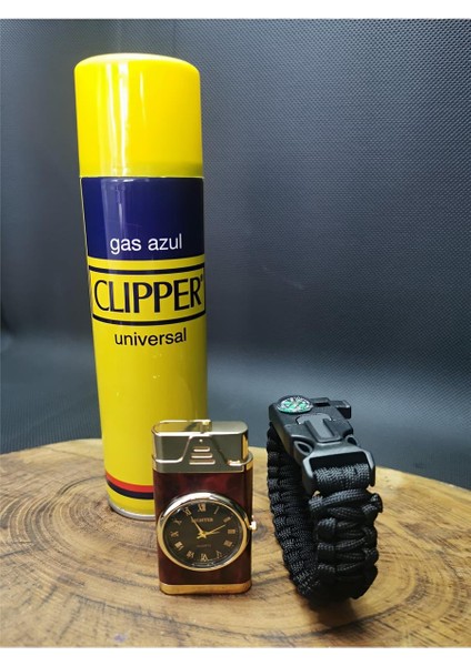 Isme Özel Saatli 1 Torch Çakmak,clipper Gaz ve Pusula Bileklik