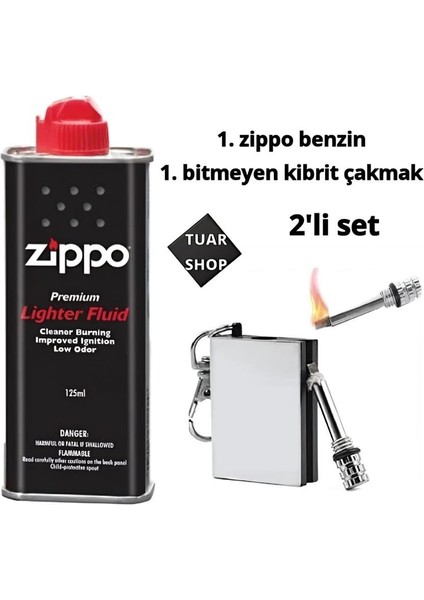 Orjinal Benzini ve Benzinli Metal Bitmeyen Kibrit Çakmak 2 Li Set