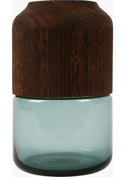 Cam Stantlı Ahşap Vazo Koyu Yeşil M 7X15X26CM