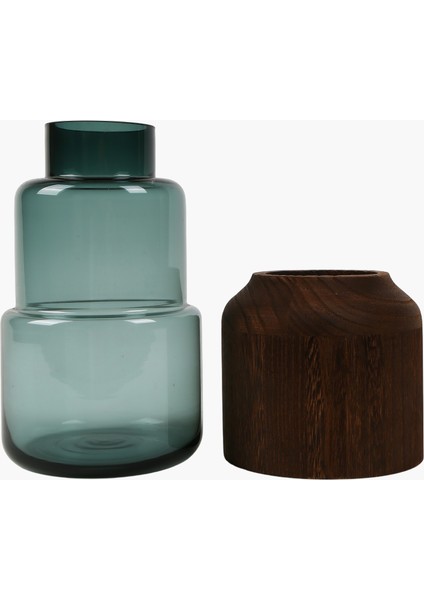 Cam Stantlı Ahşap Vazo Koyu Yeşil M 7X15X26CM fiyatları
