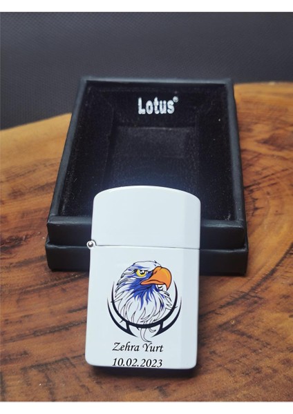 Kişiye Özel Lotus Kartal Desenli Benzinli Çakmak