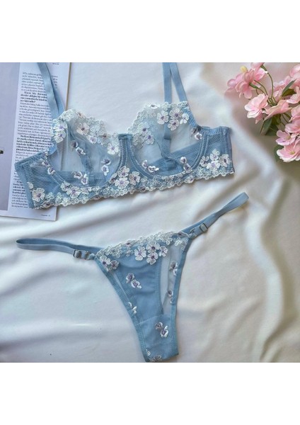 Elsa Çiçekli Balenli Dantel Bralet Sütyen Takım
