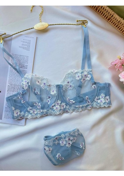 Elsa Çiçekli Balenli Dantel Bralet Sütyen Takım