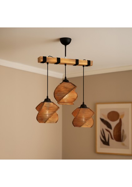 Popart 3'Lü Ahşap Avize - Kahverengi fırsatları