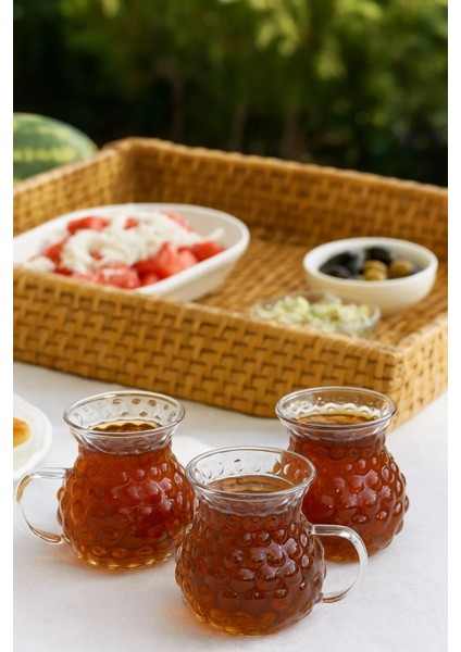 6'lı Borosilikat Cam Kulplu Üzüm Çay Bardağı