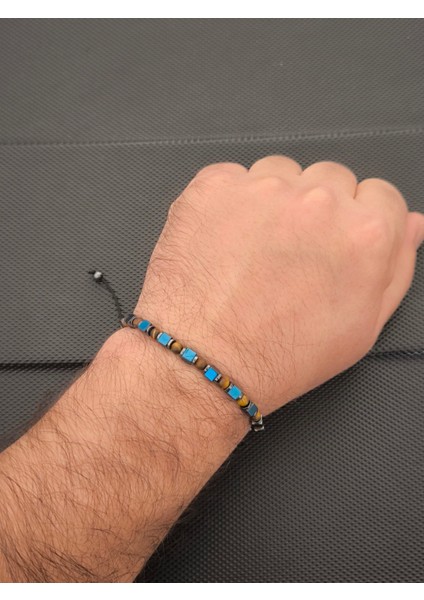 Mavi Küp Hematit ve 4 mm Kaplangözü Doğaltaş Bileklik Takı Aksesuar