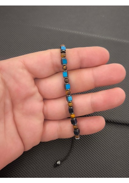 Mavi Küp Hematit ve 4 mm Kaplangözü Doğaltaş Bileklik Takı Aksesuar
