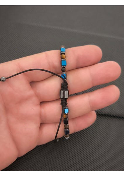Mavi Küp Hematit ve 4 mm Kaplangözü Doğaltaş Bileklik Takı Aksesuar