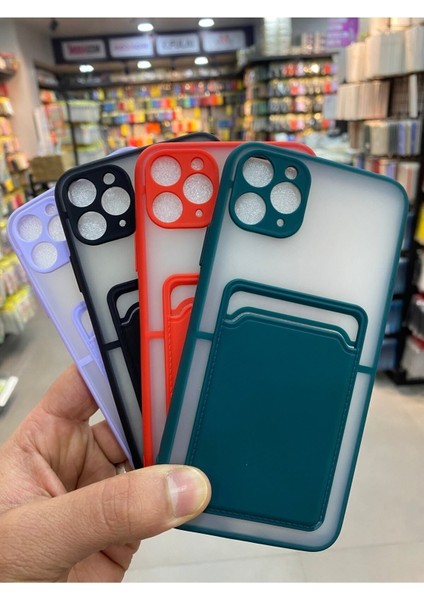 Apple iPhone 11 Pro Max Kılıf Kredi Kartlıklı Silinebilir Arkası Mat Silikon Kenar Renkli indirimleri