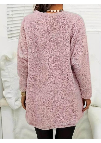 Kadın Uzun Kollu Yuvarlak Yakalı Cepli Peluş Bluz modelleri