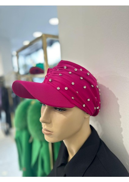 Fiona Siperlikli Fuşya Taş Detaylı Tasarım Tesettür Bone