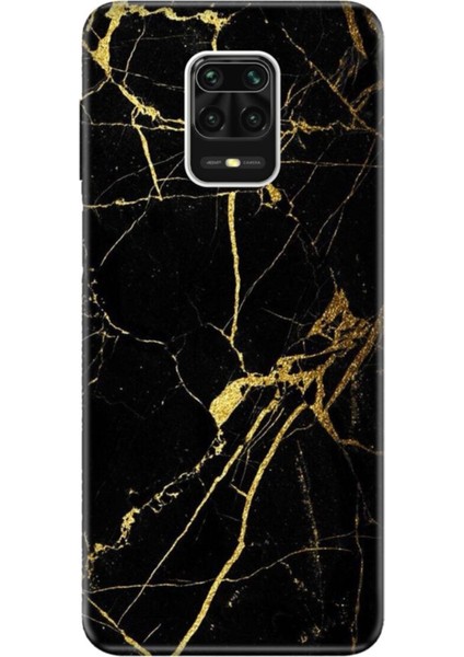 Xiaomi Redmi Note 9 Pro Kılıf Desenli Resimli Hd Silikon Telefon Kabı Kapak - Sarı Siyah Mermer