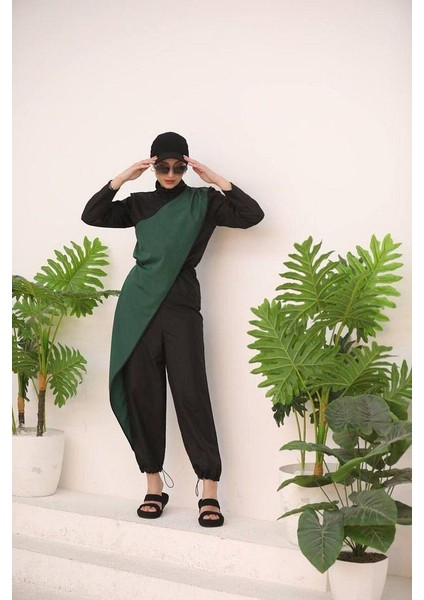 Ocean Yeşil Şeritli Tasarım Tesettür Tulum Mayo fiyatları