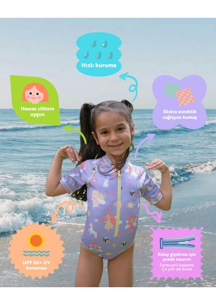 Uv Güneş Korumalı Upf 50 Bebek Çocuk Mayosu Fairy Garden