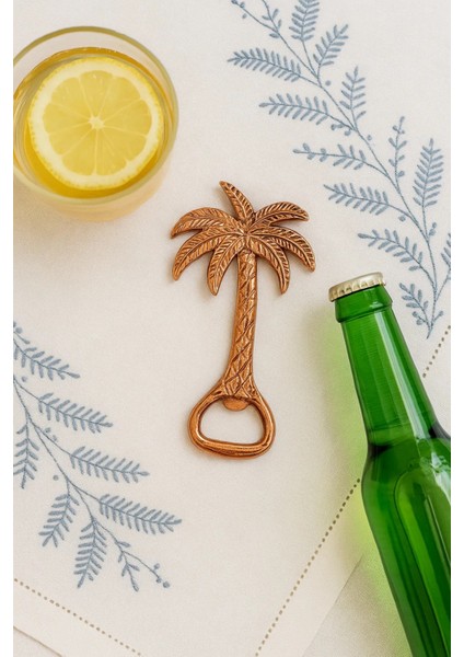 Palmiyeli Metal Şişe Açacağı – Retro Tropik Tasarım | Bakır Renkli Dekoratif Açacak