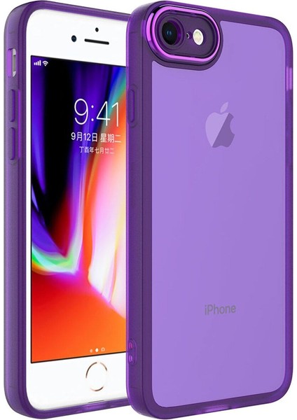 Apple iPhone Se 2020 Uyumlu Kamera Korumalı Transparan Metal Platin Kaplamalı Lux Kapak