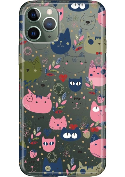Iphone 11 Pro Max Uyumlu Pure Modern Desenli Silikon Kılıf Kedi Film