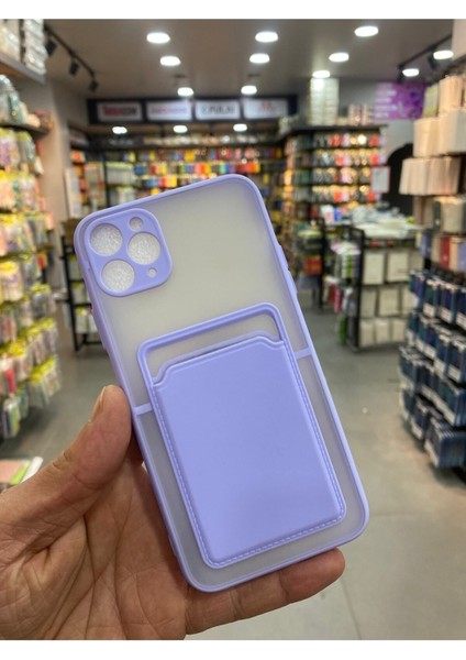 Apple iPhone 11 Pro Max Kılıf Kredi Kartlıklı Silinebilir Arkası Mat Silikon Kenar Renkli