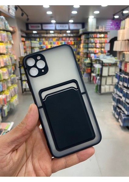 Apple iPhone 11 Pro Max Kılıf Kredi Kartlıklı Silinebilir Arkası Mat Silikon Kenar Renkli modelleri