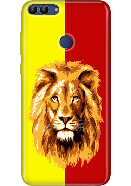 Huawei P Smart 2018 Uyumlu Colored Desenli Silikon Sarı Kırmızı Parçalı Aslan