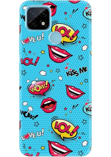 Oppo Realme C21 Uyumlu Kılıf Pure Modern Desenli Silikon Kapak Öp Beni Woww