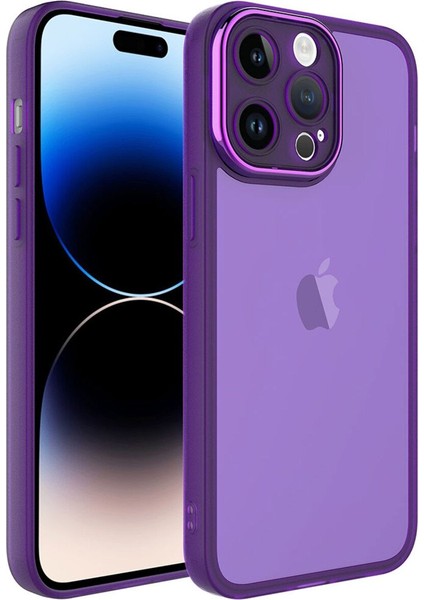 Apple iPhone 14 Pro Max Uyumlu Kamera Korumalı Transparan Metal Platin Kaplamalı Lux Kapak
