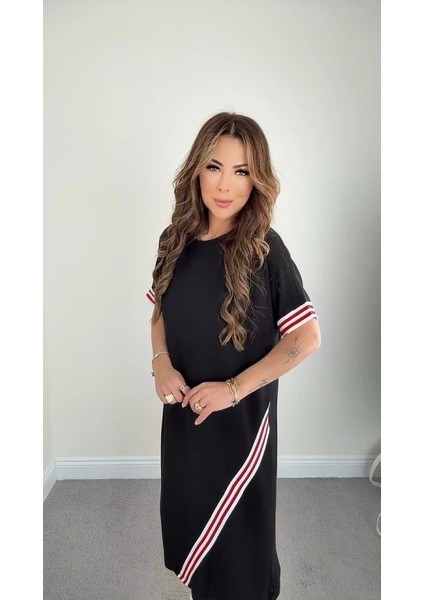 Kadın Kol ve Etek Şerit Detaylı Midi Boy Elbise fiyatları