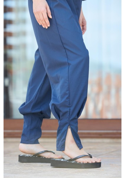 Paçası Pileli Lacivert Tasarım Tesettür Paraşüt Kumaş Tulum Mayo modelleri