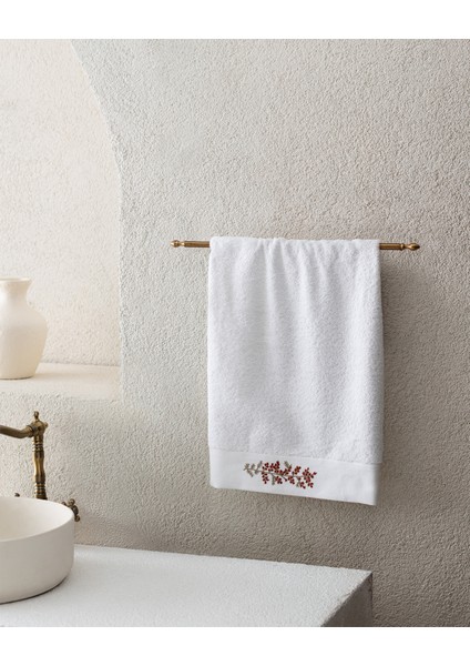 Slyvia Nakışlı %100 Pamuk Yüz Havlusu - Beyaz - 50X76 cm