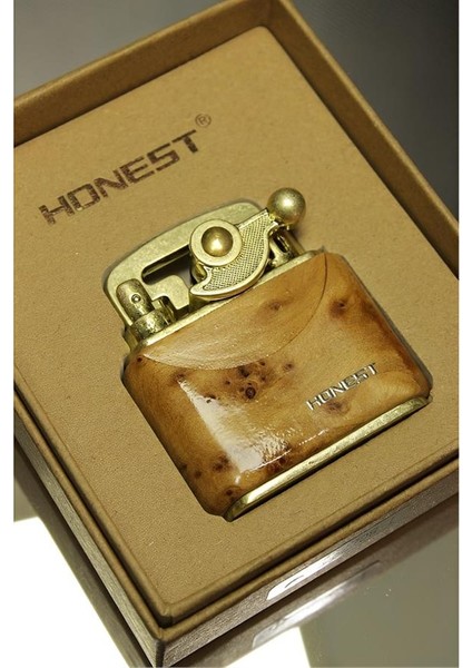 Honest Benzinli ve Özel Kutulu Nostalji Çakmak (Açık Kahve)