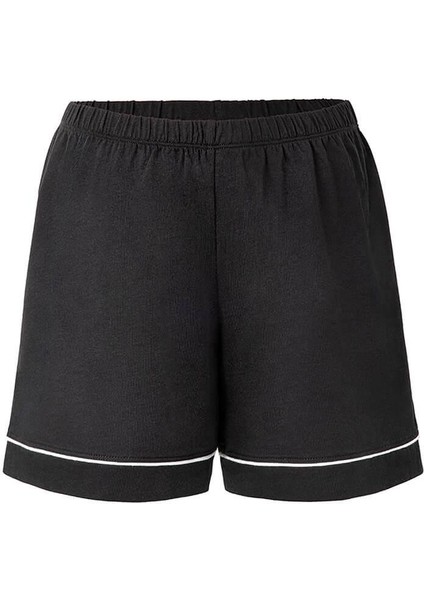 Modal Biyeli Şortlu Pijama Takımı / Siyah