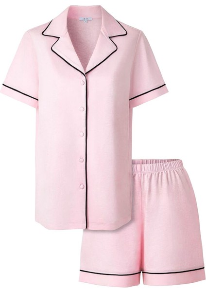 Modal Biyeli Şortlu Pijama Takımı / Pembe
