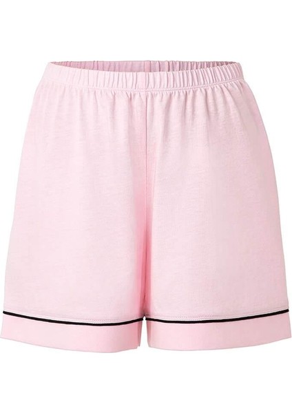 Modal Biyeli Şortlu Pijama Takımı / Pembe