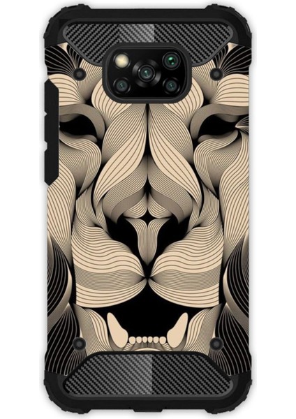 Xiaomi Poco X3 Nfc Uyumlu Kılıf Desenli Antishock Crash Kapak - Altın Aslan Mandala