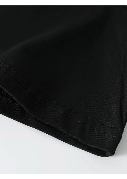 Baskılı Oversize Bisiklet Yaka T-Shirt - Siyah