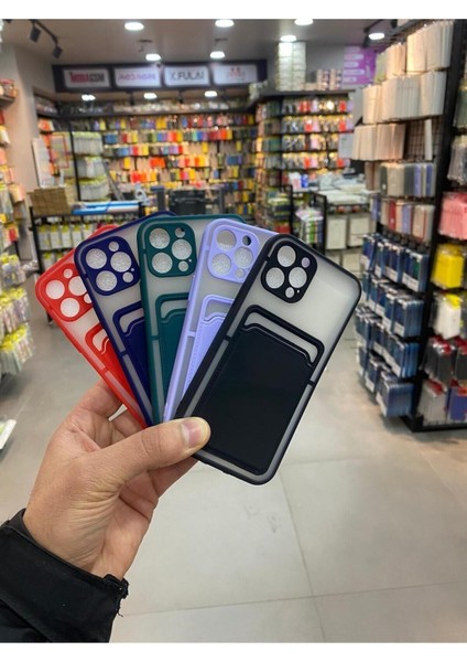 Apple iPhone 12 Pro Kılıf Kredi Kartlıklı Silinebilir Arkası Mat Silikon Kenar Renkli