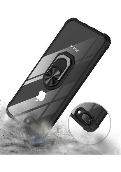 Apple iPhone 7 /8 Plus Kılıf Anti-Shock Darbe Önleyici Renkli Kenarlar, Metal Yüzüklü Kılıf