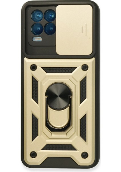 Realme 8 Kılıf Pars Lens Yüzüklü Silikon - Gold Svlrs