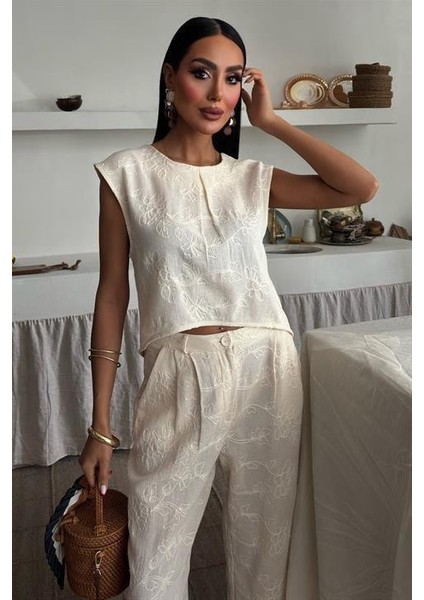 Shalina Süzüne Nakışlı Crop Takım 9796-08