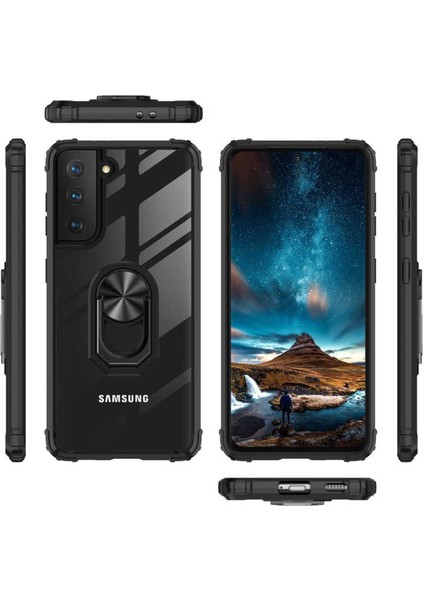 Samsung Galaxy S21 Fe Kılıf Anti-Shock Darbe Önleyici Renkli Kenarlar, Metal Yüzüklü Kılıf modelleri