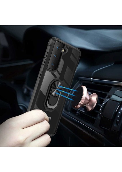 Samsung Galaxy S21 Fe Kılıf Anti-Shock Darbe Önleyici Renkli Kenarlar, Metal Yüzüklü Kılıf