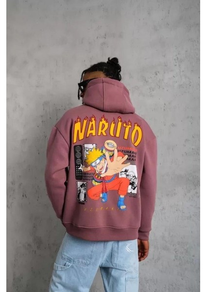 Erkek Baskılı Sweat Kapüşonlu - Gül Kurusu