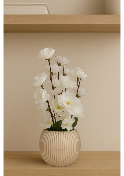 6 Dallı Yapay Japon Kiraz Çiçeği Saksıda Çiçek Süsleme Ev Ofis Süsü