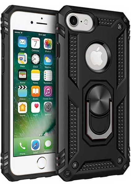 Apple iPhone 7 - 8 - Se Kılıf Çift Katmanlı Polikarbon Koruma ve Manyetik Tutucu Stand Yüzük