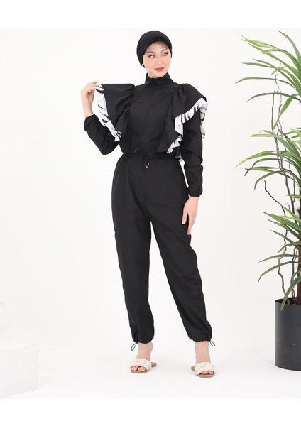 Star Çizgili Model Tasarım Tesettür Paraşüt Kumaş Tulum Mayo