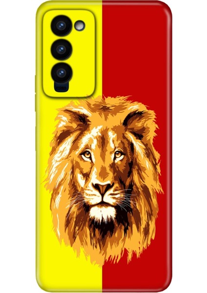 Tecno Camon 18 Kılıf Colored Resimli Silikon Sarı Kırmızı Parçalı Aslan