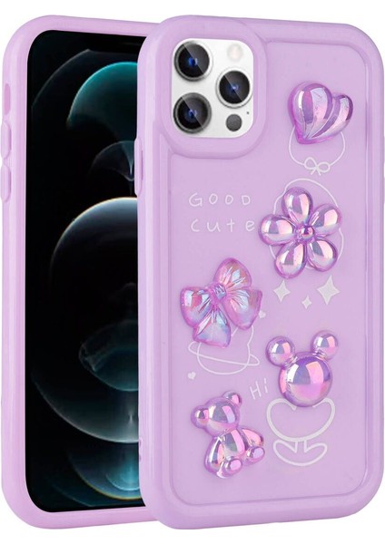 Apple iPhone 13 Pro Kılıf Ayılı Kalpli Kelebekli Figürlü Toysras Silikon Kapak