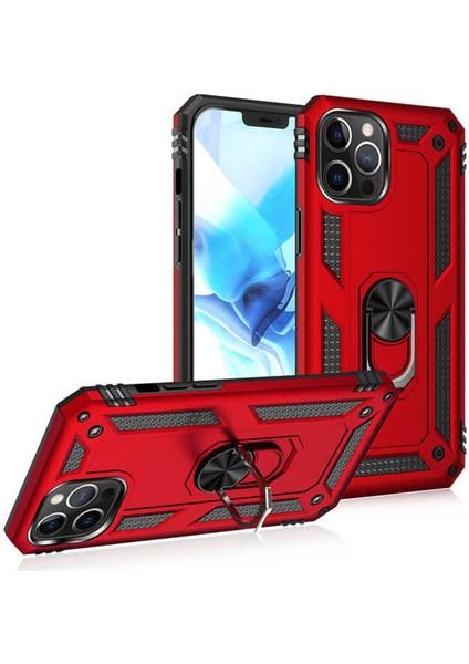 Apple iPhone 12 Pro Kılıf Çift Katmanlı Polikarbon Koruma ve Manyetik Tutucu Stand Yüzük