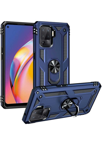 Oppo Reno 5 Lite Kılıf Çift Katmanlı Polikarbon Koruma ve Manyetik Tutucu Stand Yüzük
